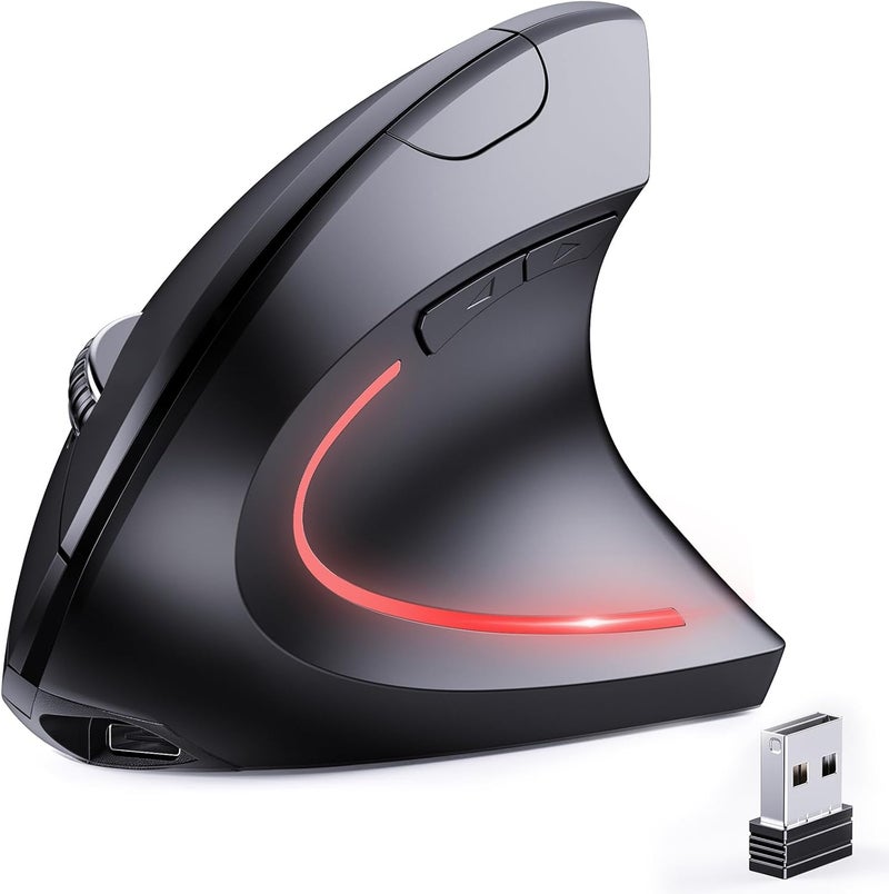 JYKEYMOUT Bluetooth and 2.4G (2-in-1) Rechargeable Wireless Mouse, Ergonomic Vertical Design, 1000/1200/1600 DPI, 6 Silent Buttons, for Laptop, Computer, PC, MacBook, Chromebook-Black - Image 1